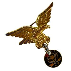 Vtg FOE Fraternal Order of Eagles Lapel Pin LA Louisiana Gold Eagle Enamel Charm